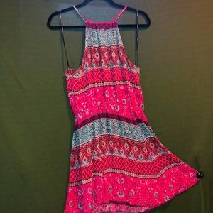 💕Forever 21 bright pink & blue print skater dress